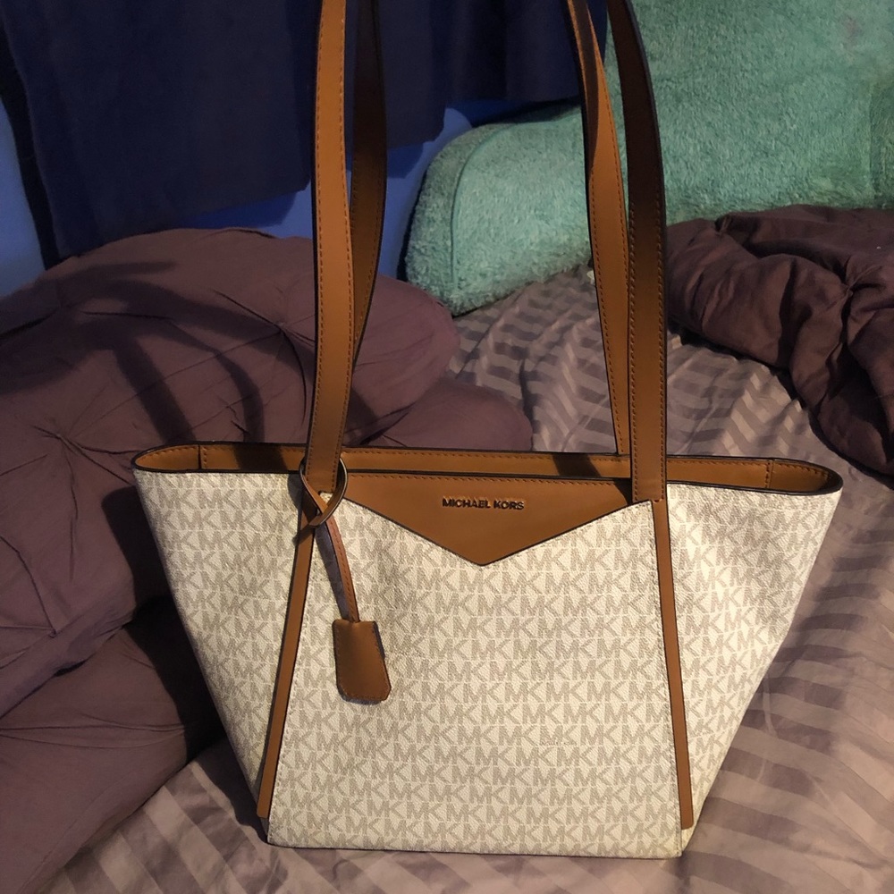 White and Brown Michael Kors bag